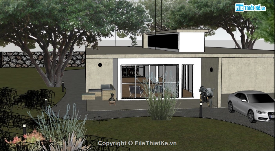 Thiết kế biệt thự,file su biệt thự,sketchup biệt thự