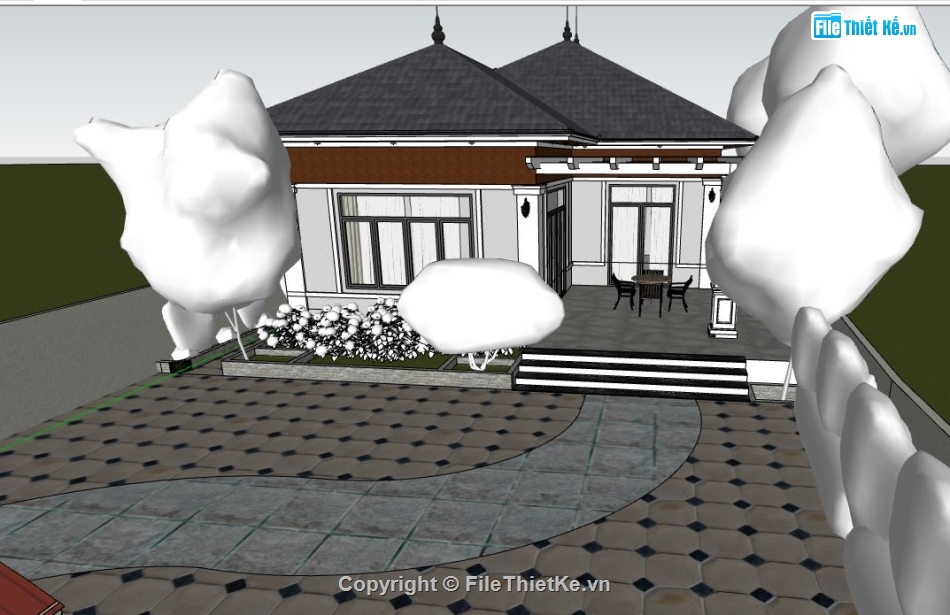 su biệt thự 1 tầng,file sketchup biệt thự 1 tầng,model biệt thự 1 tầng