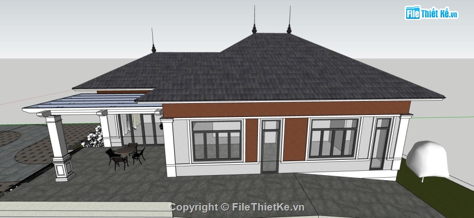 su biệt thự 1 tầng,file sketchup biệt thự 1 tầng,model biệt thự 1 tầng