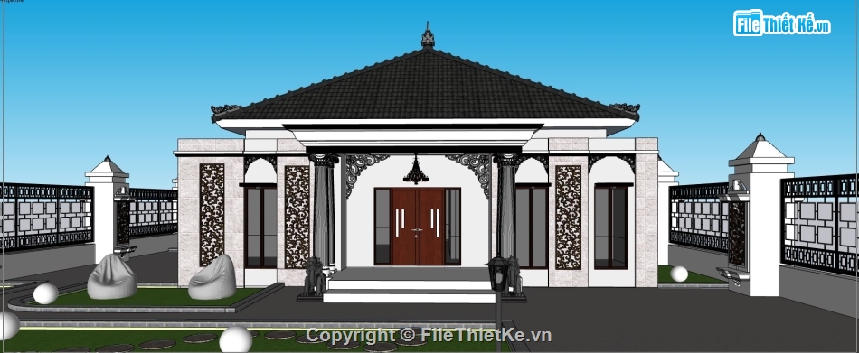 Thiết kế biệt thự,sketchup biệt thự,sketchup biệt thự 1 tầng,biệt thự 1 tầng