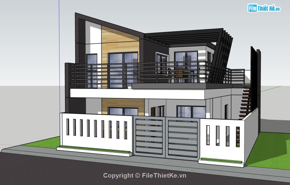 biệt thự 2 tầng,biệt thự sketchup,Thiết kế biệt thự 2 tầng