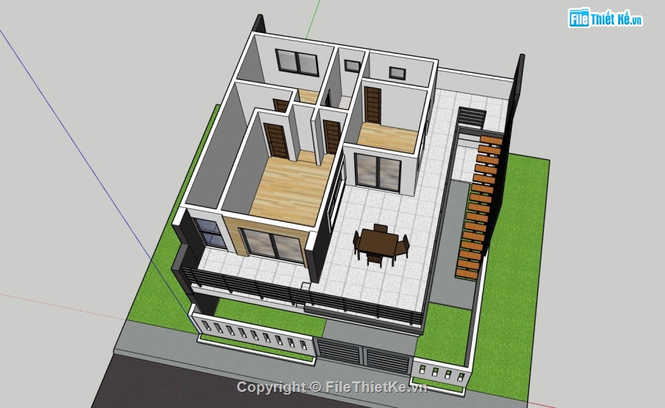 biệt thự 2 tầng,biệt thự sketchup,Thiết kế biệt thự 2 tầng