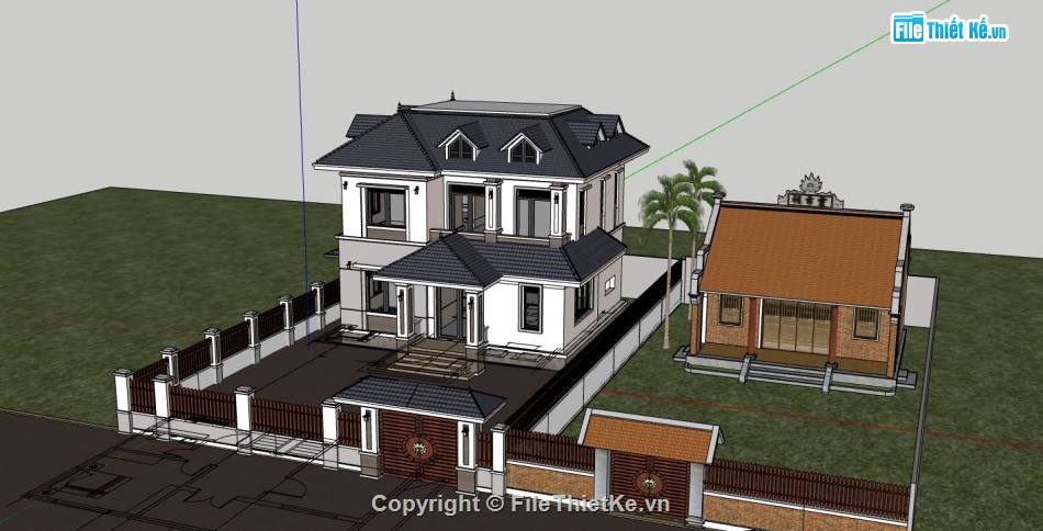 biệt thự 2 tầng,file su biệt thự,model su biệt thự