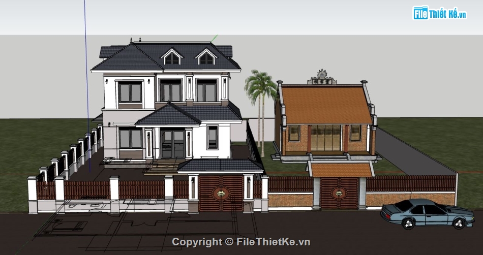 biệt thự 2 tầng,file su biệt thự,model su biệt thự