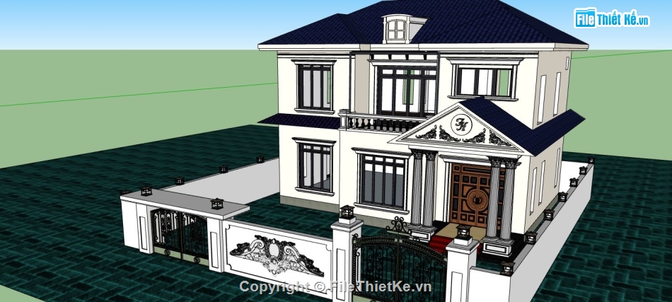 biệt thự sketchup,file sketchup biệt thự,file sketchup 2 tầng