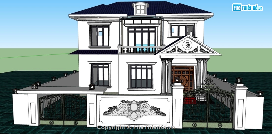 biệt thự sketchup,file sketchup biệt thự,file sketchup 2 tầng