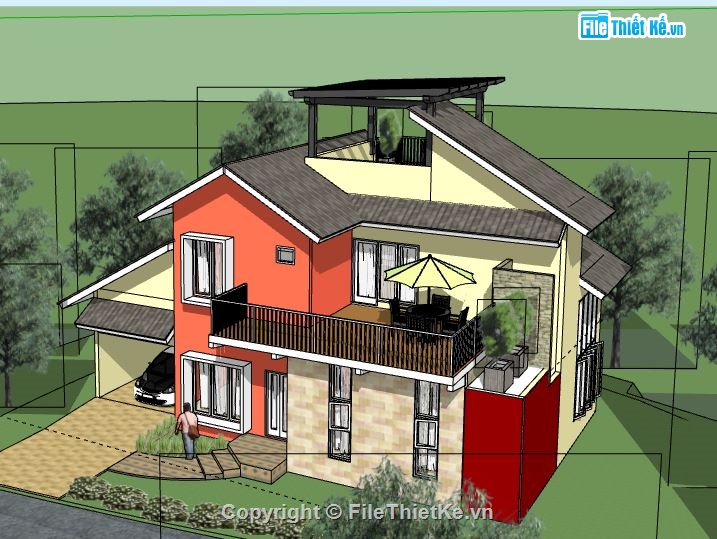 Biệt thự 2 tầng,model su biệt thự 2 tầng,file su biệt thự 2 tầng,biệt thự 2 tầng sketchup,biệt thự 2 tầng model su