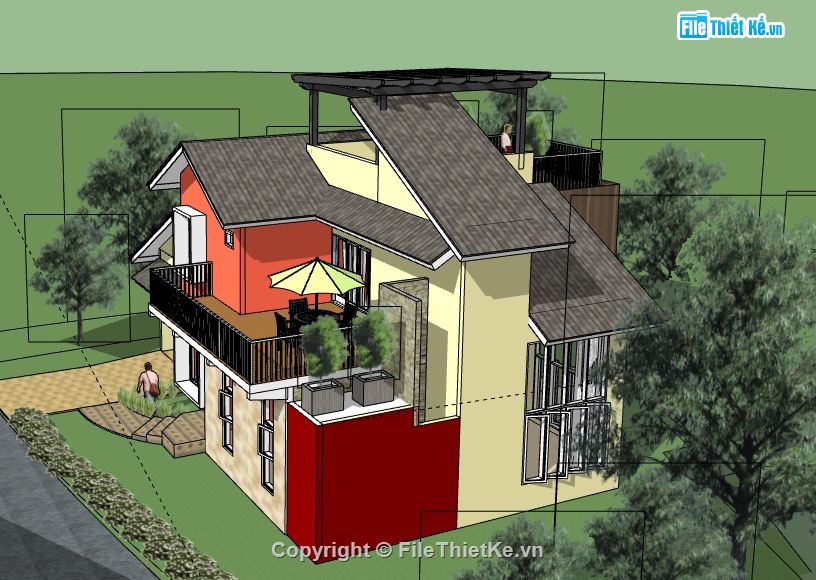 Biệt thự 2 tầng,model su biệt thự 2 tầng,file su biệt thự 2 tầng,biệt thự 2 tầng sketchup,biệt thự 2 tầng model su