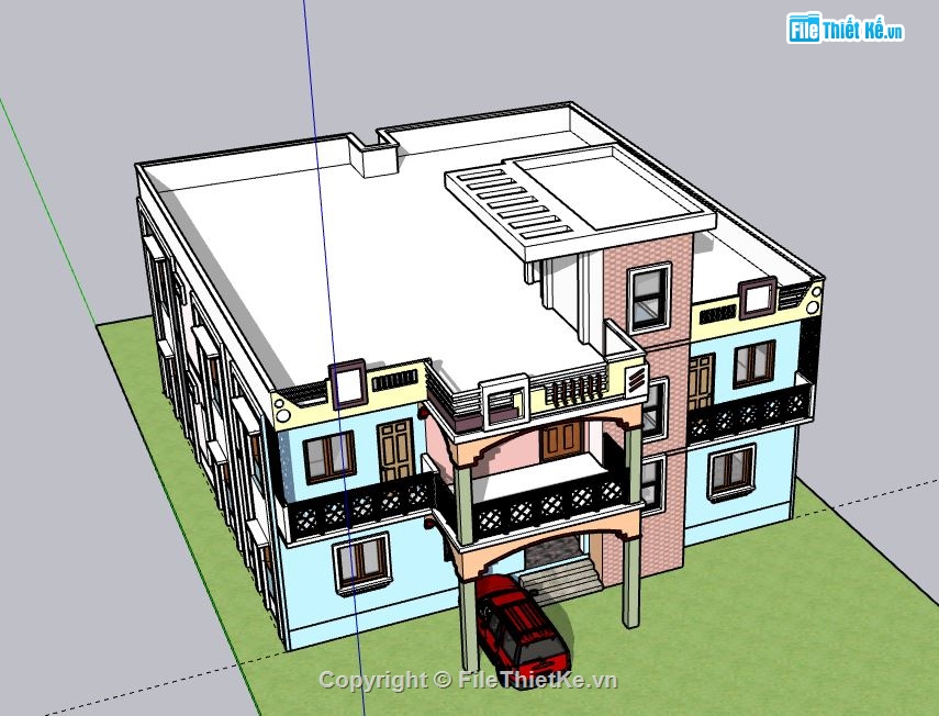 Biệt thự 2 tầng,model su biệt thự 2 tầng,biệt thự 2 tầng file su,sketchup biệt thự 2 tầng,mẫu biệt thự 2 tầng sketchup