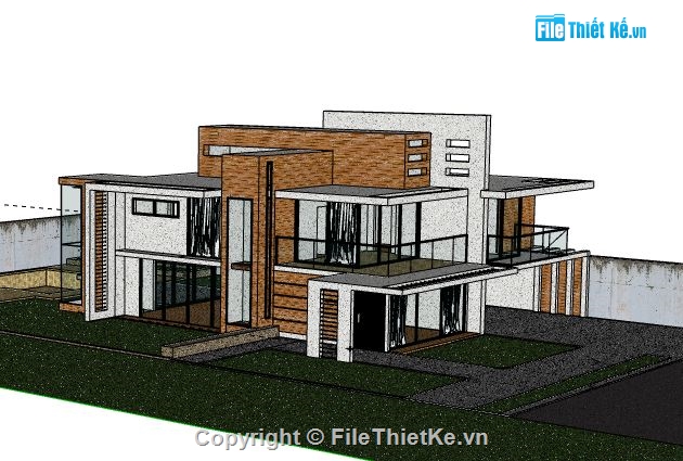 Biệt thự 2 tầng,mẫu biệt thự 2 tầng sketchup,model su biệt thự 2 tầng