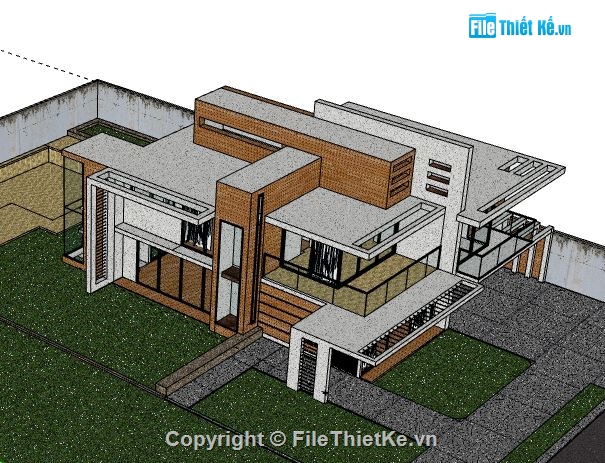 Biệt thự 2 tầng,mẫu biệt thự 2 tầng sketchup,model su biệt thự 2 tầng