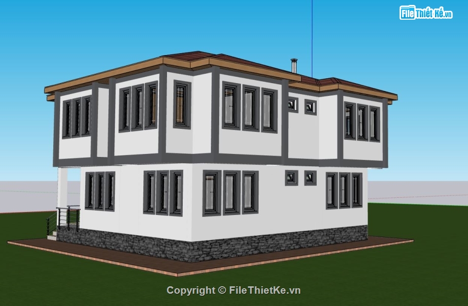 biệt thự 2 tầng,sketchup biệt thự 2 tầng,phối cảnh biệt thự 3 tầng,thiết kế biệt thự đẹp