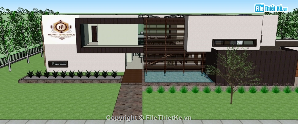 biệt thự đẹp 2 tầng,file su biệt thự,sketchup biệt thự