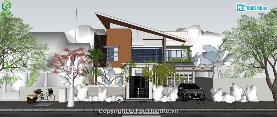 biệt thự sketchup,biệt thự 2 tầng,biệt thự 2 tầng file su,biệt thự 2 tầng sketchup