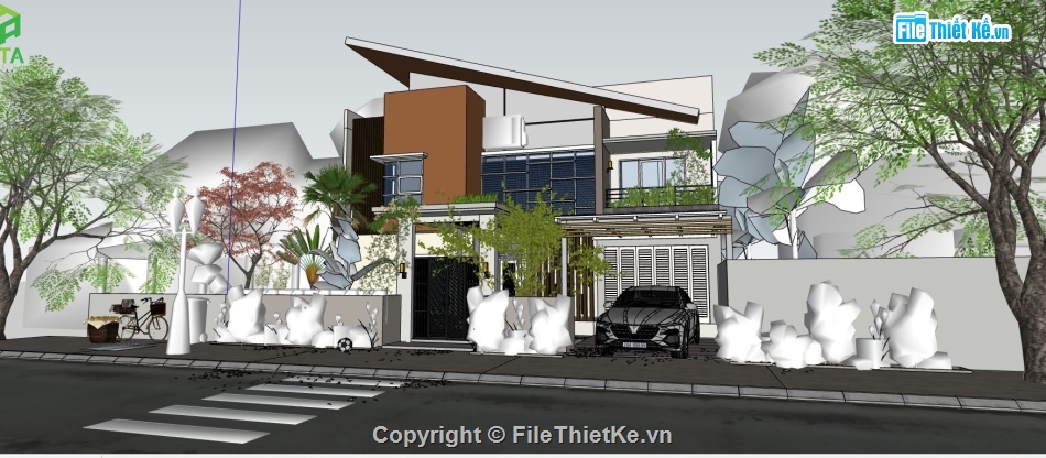 biệt thự sketchup,biệt thự 2 tầng,biệt thự 2 tầng file su,biệt thự 2 tầng sketchup