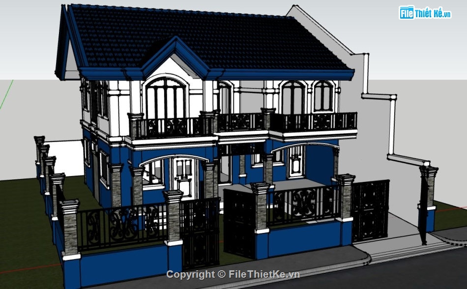 biệt thự 2 tầng,biệt thự sketchup,sketchup biệt thự 2 tầng hiện đại,sketchup biệt thự