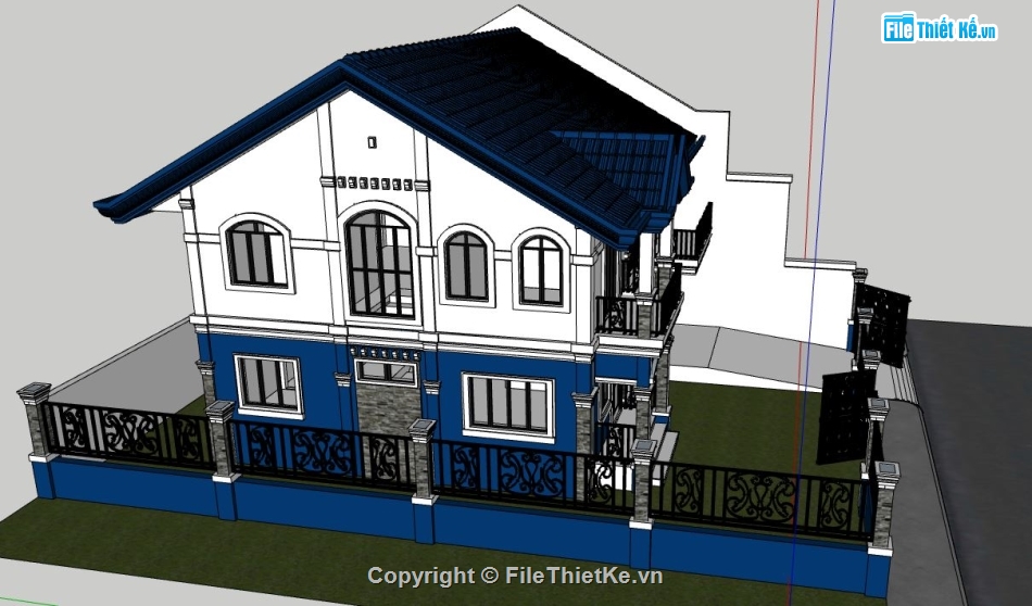 biệt thự 2 tầng,biệt thự sketchup,sketchup biệt thự 2 tầng hiện đại,sketchup biệt thự