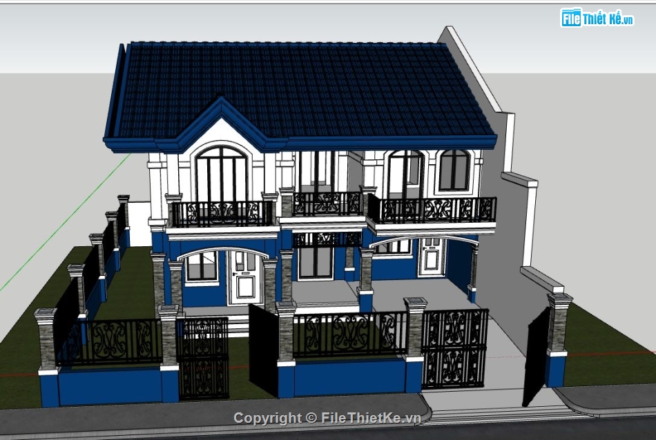 biệt thự 2 tầng,biệt thự sketchup,sketchup biệt thự 2 tầng hiện đại,sketchup biệt thự