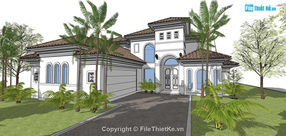 biệt thự 2 tầng,biệt thự sketchup,sketchup biệt thự,sketchup biệt thự 2 tầng