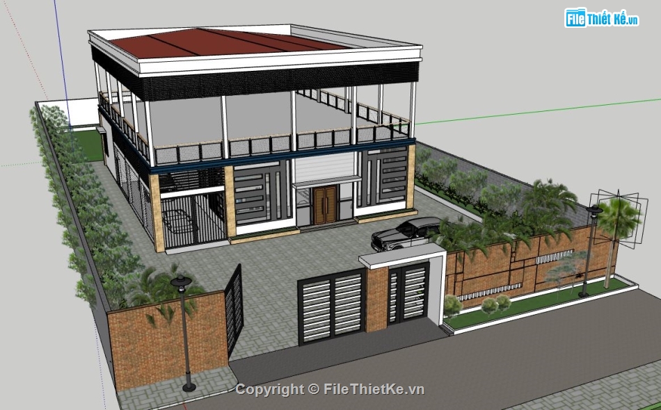 biệt thự 2 tầng,file su biệt thự 2 tầng,sketchup biệt thự 2 tầng