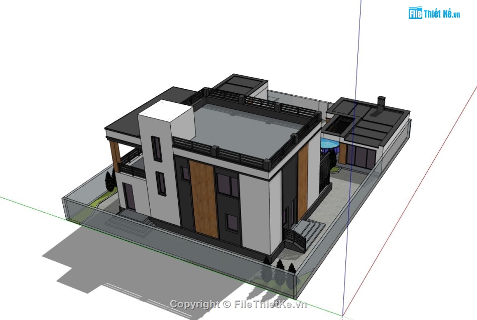 Thiết kế biệt thự,Thiết kế biệt thự hiện đại,biệt thự 2 tầng,file sketchup biệt thự 2 tầng,phối cảnh biệt thự 2 tầng