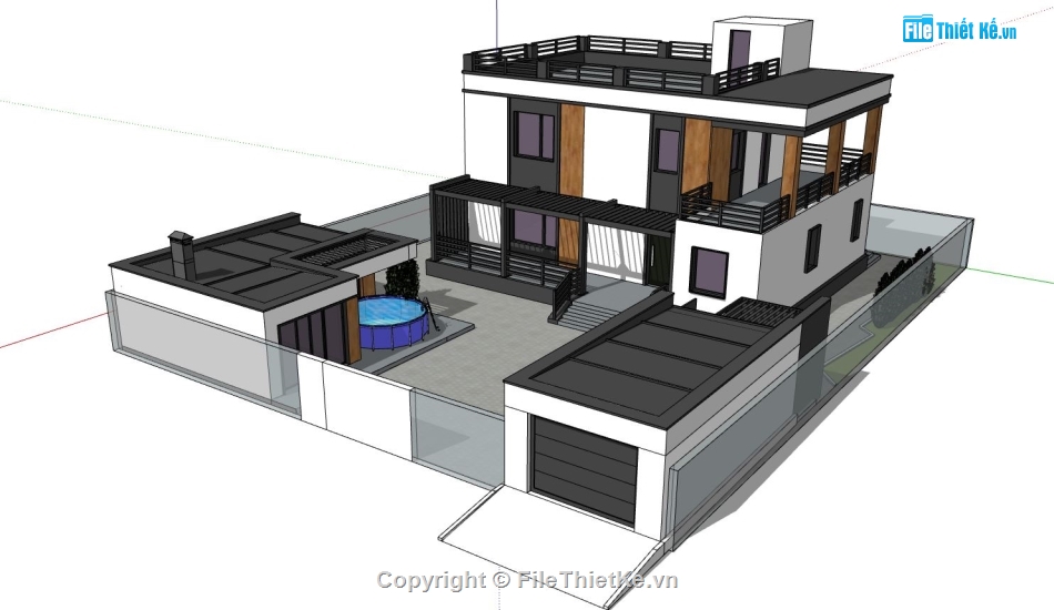 Thiết kế biệt thự,Thiết kế biệt thự hiện đại,biệt thự 2 tầng,file sketchup biệt thự 2 tầng,phối cảnh biệt thự 2 tầng