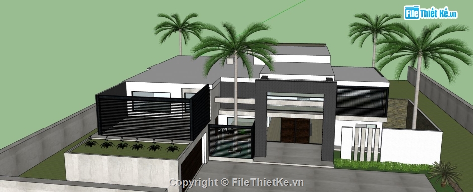 biệt thự 2 tầng hiện đại,file su biệt thự 2 tầng,model sketchup biệt thự 2 tầng,phối cảnh biệt thự 2 tầng