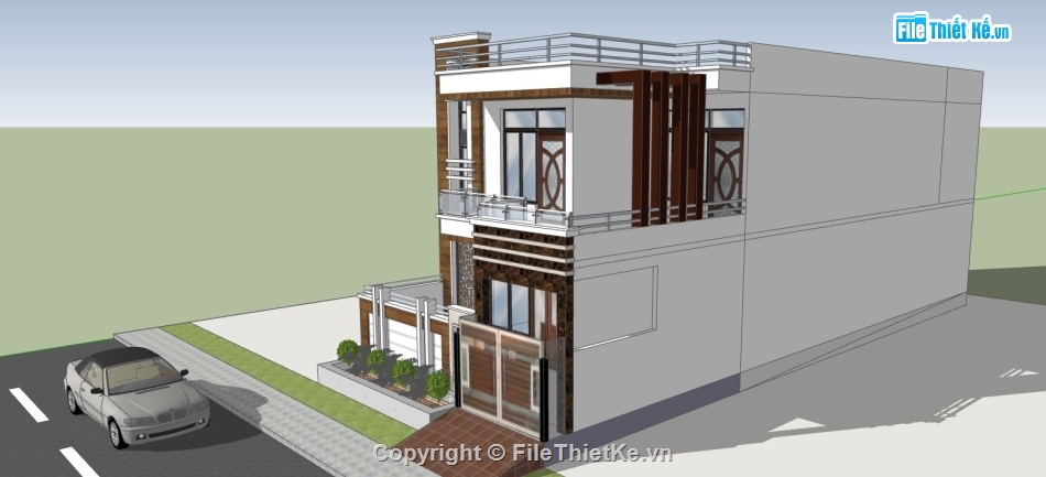 biệt thự hiện đại,biệt thự 2 tầng,biệt thự sketchup,sketchup biệt thự 2 tầng hiện đại