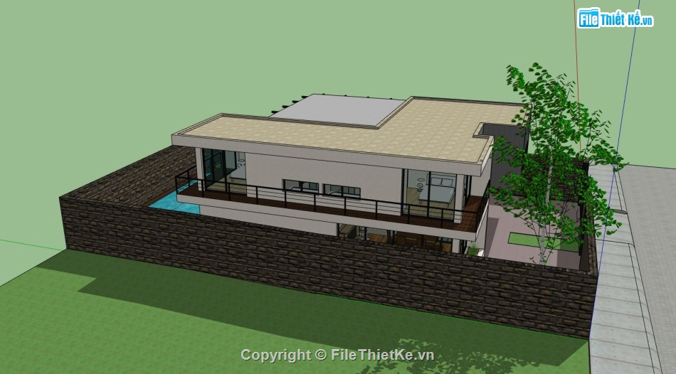 biệt thự 2 tầng,sketchup biệt thự 2 tầng,phối cảnh biệt thự 2 tầng,mẫu nhà 2 tầng đẹp