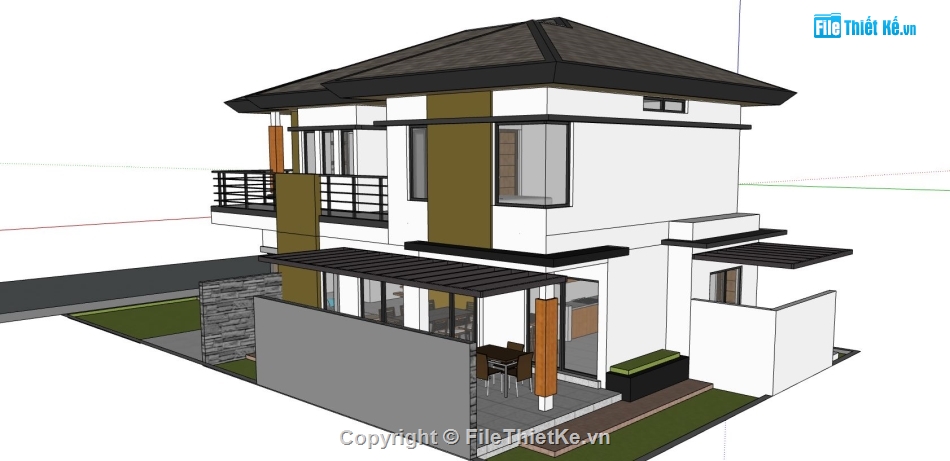 biệt thự 2 tầng,file sketchup biệt thự 2 tầng,mẫu biệt thự đẹp