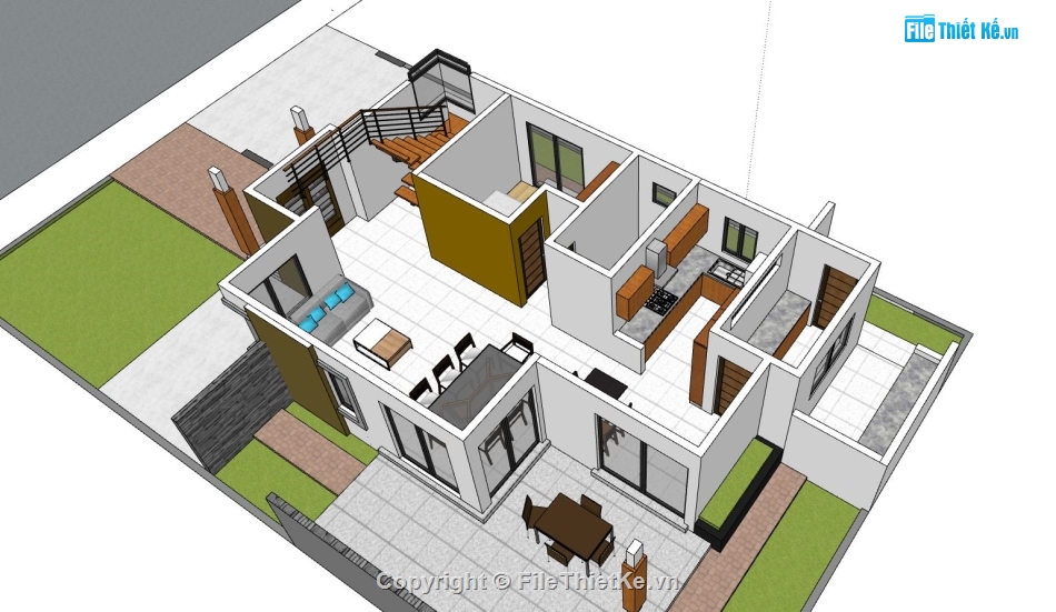 biệt thự 2 tầng,file sketchup biệt thự 2 tầng,mẫu biệt thự đẹp