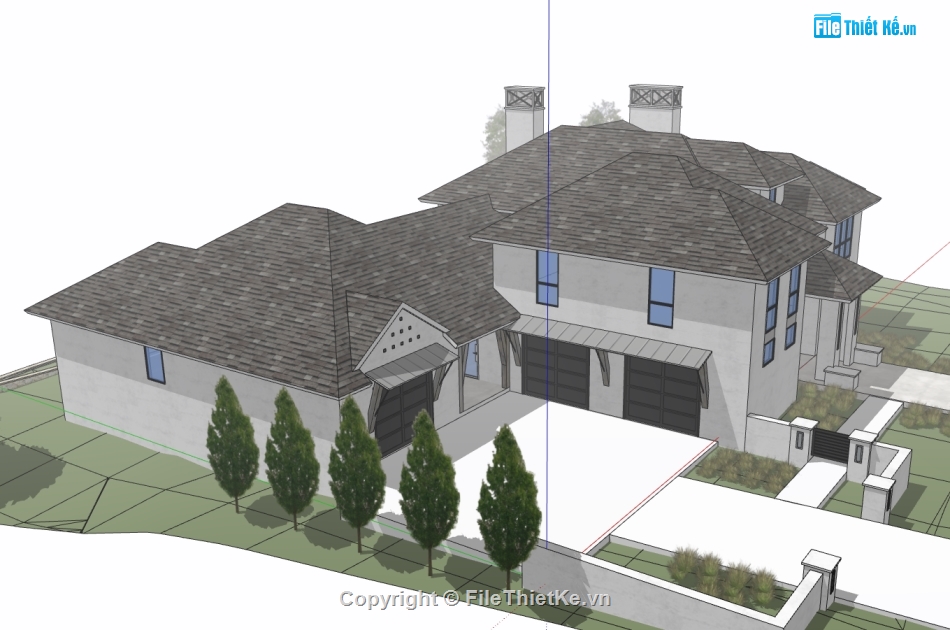 Thiết kế biệt thự,biệt thự 2 tầng,biệt thự sketchup,sketchup biệt thự 2 tầng
