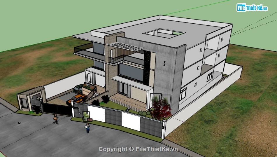 Biệt thự 3 tầng,model su biệt thự 3 tầng,biệt thự 3 tầng sketchup,file sketchup biệt thự 3 tầng