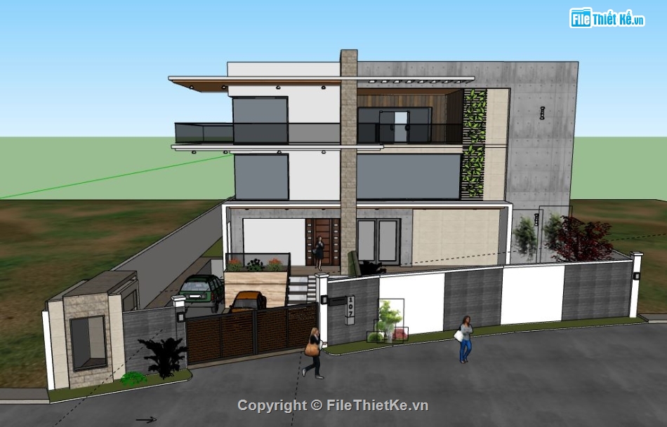 Biệt thự 3 tầng,model su biệt thự 3 tầng,biệt thự 3 tầng sketchup,file sketchup biệt thự 3 tầng