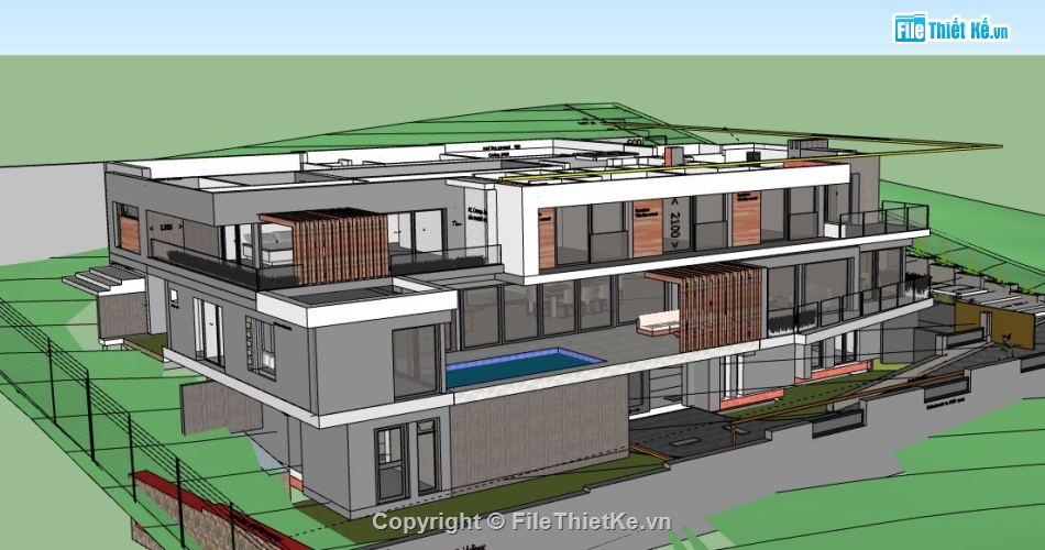 file su biệt thự,mode su biệt thự 3 tầng,sketchup biệt thự