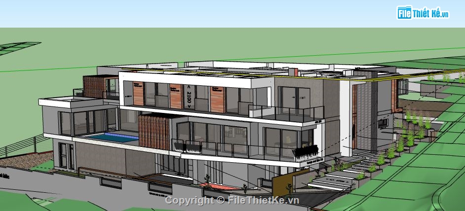 file su biệt thự,mode su biệt thự 3 tầng,sketchup biệt thự