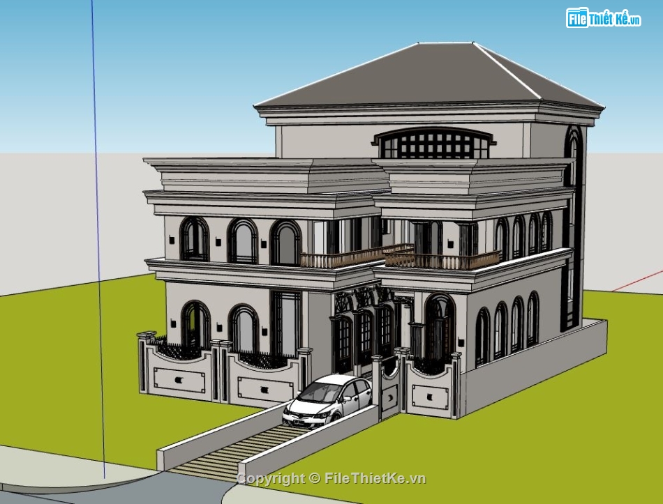 biệt thự  3 tầng,biệt thự 3 tầng,biệt thự 3 tầng đẹp,sketchup biệt thự 3 tầng
