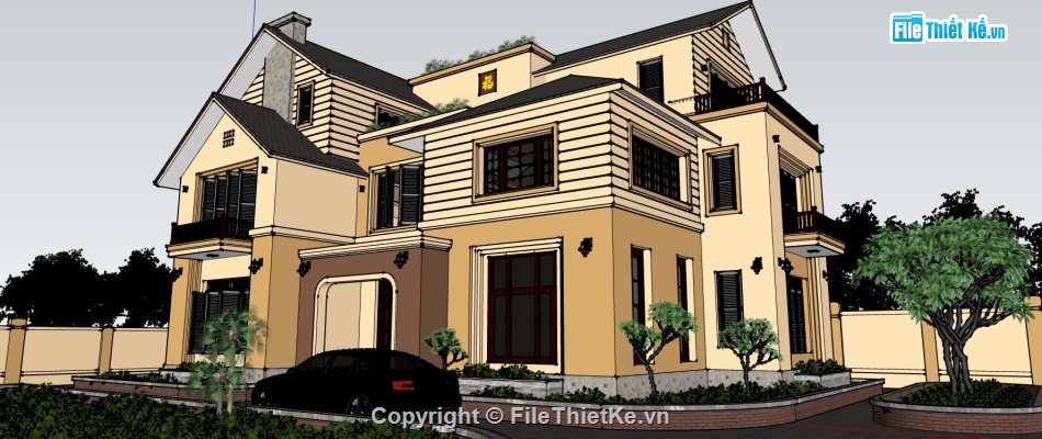 biệt thự 3 tầng,biệt thự sketchup,sketchup biệt thự,sketchup biệt thự 3 tầng