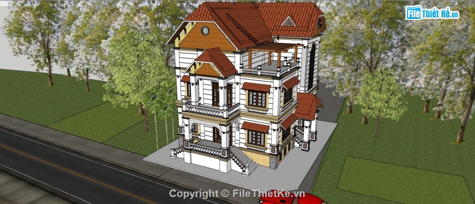 biệt thự 3 tầng,su biệt thự 3 tầng,file su biệt thự 3 tầng,file sketchup biệt thự 3 tầng