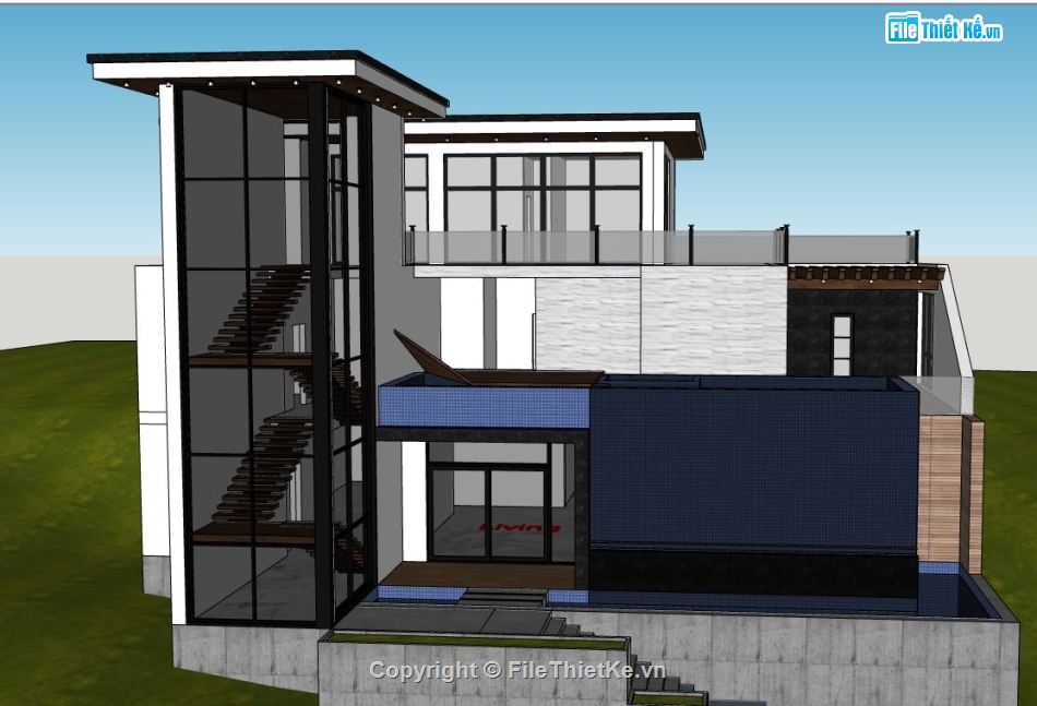 biệt thự hiện đại 3 tầng,file sketchup biệt thự,biệt thự 3 tầng hiện đại,file su biệt thự 3 tầng