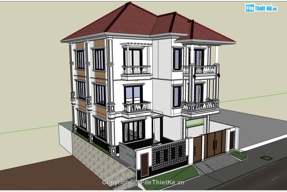 biệt thự 3 tầng,su biệt thự 3 tầng,file sketchup biệt thự 3 tầng