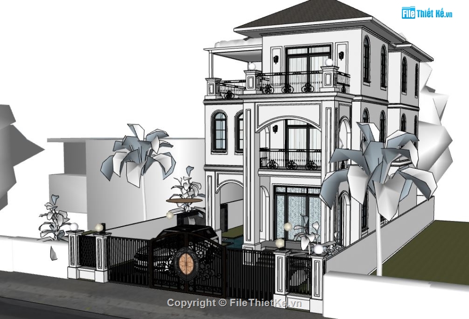 biệt thự 3 tầng,sketchup biệt thự 3 tầng,mẫu biệt thự 3 tầng