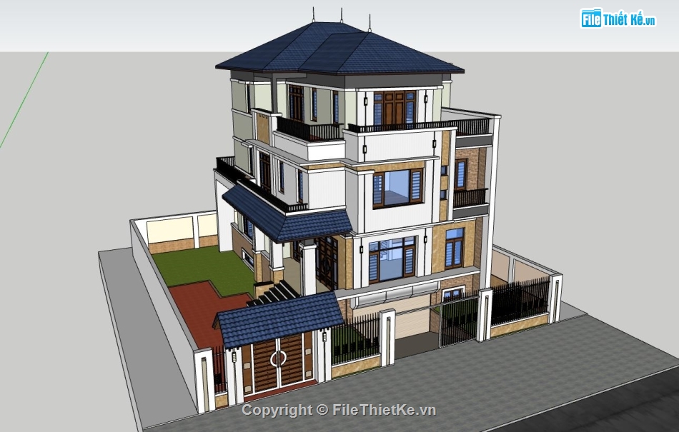 biệt thự 3 tầng,sketchup biệt thự 3 tầng,model su biệt thự 3 tầng