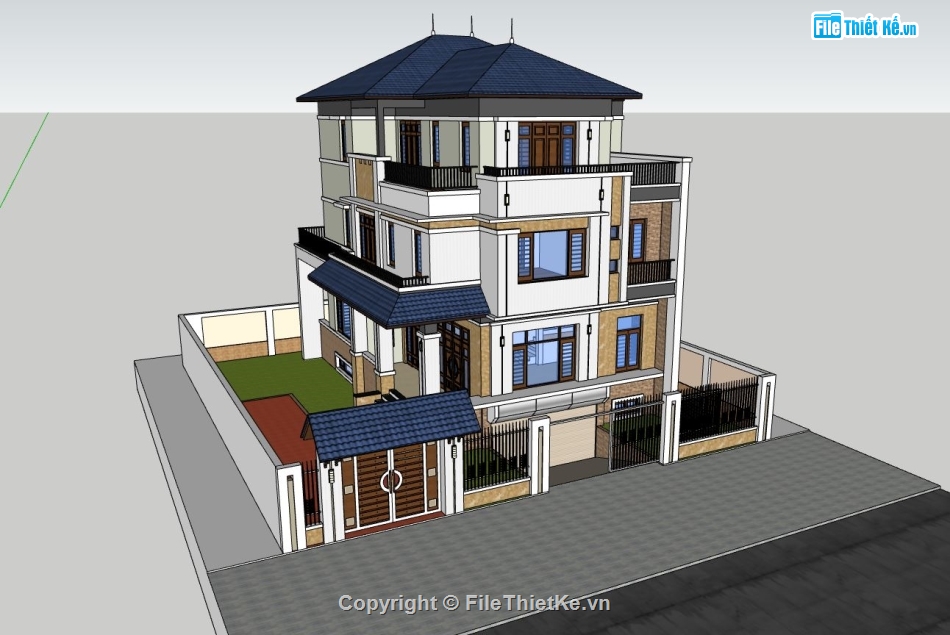 biệt thự 3 tầng,sketchup biệt thự 3 tầng,model su biệt thự 3 tầng