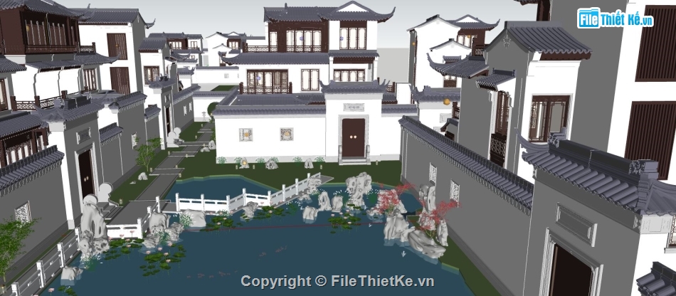 file su biệt thự,sketchup biệt thự,mẫu biệt thự 3 tầng su