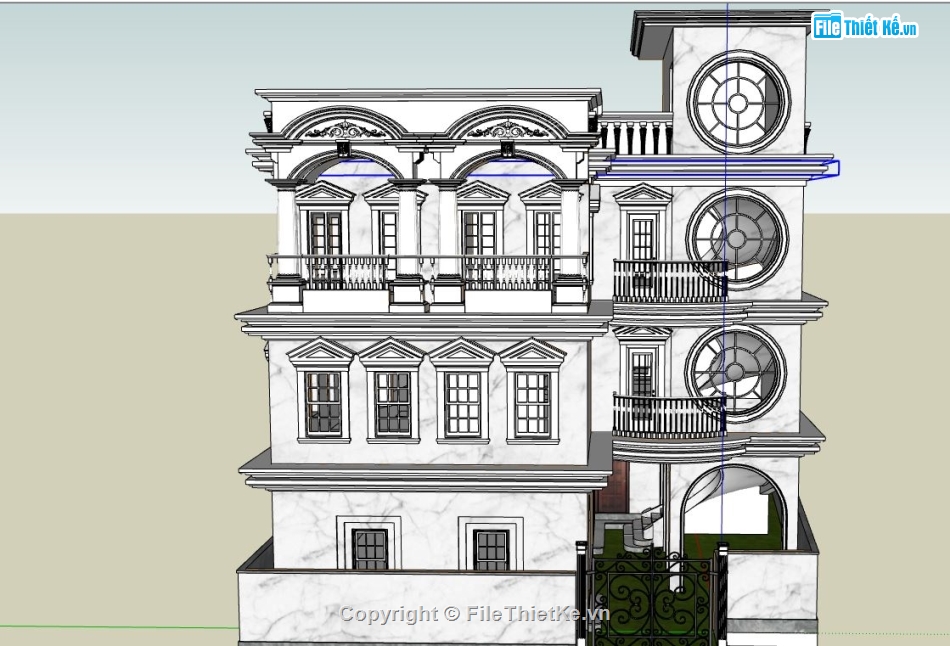 biệt thự 4 tầng,biệt thự sketchup,sketchup biệt thự,Thiết kế biệt thự