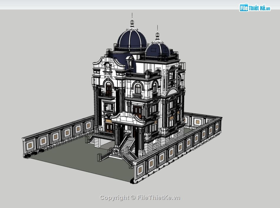 biệt thự 4 tầng,sketchup biệt thự 4 tầng,biệt thự 4 tầng tân cổ điển