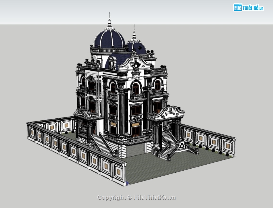 biệt thự 4 tầng,sketchup biệt thự 4 tầng,biệt thự 4 tầng tân cổ điển