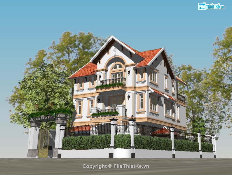 biệt thự 3 tầng sketchup,mẫu phối cảnh biệt thự 3 tầng,file biệt thự 3 tầng sketchup,biệt thự 3 tầng su