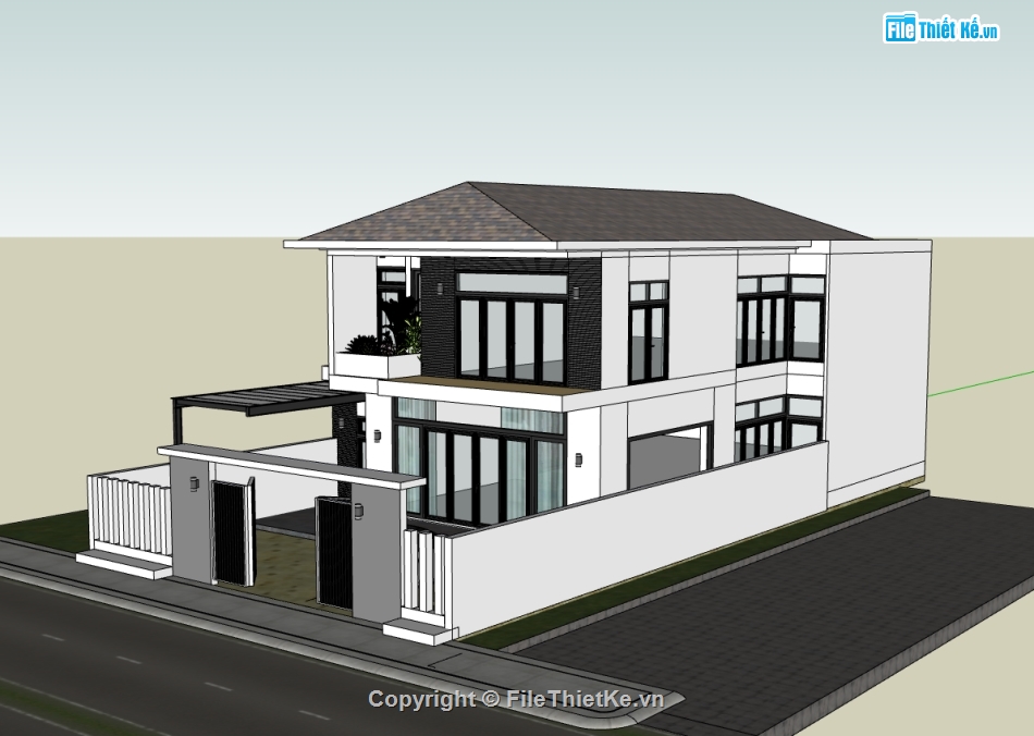Thiết kế biệt thự,biệt thự hiện đại,biệt thự sketchup,file sketchup biệt thự 2 tầng
